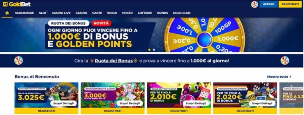 GoldBet bonus benvenuto 2026